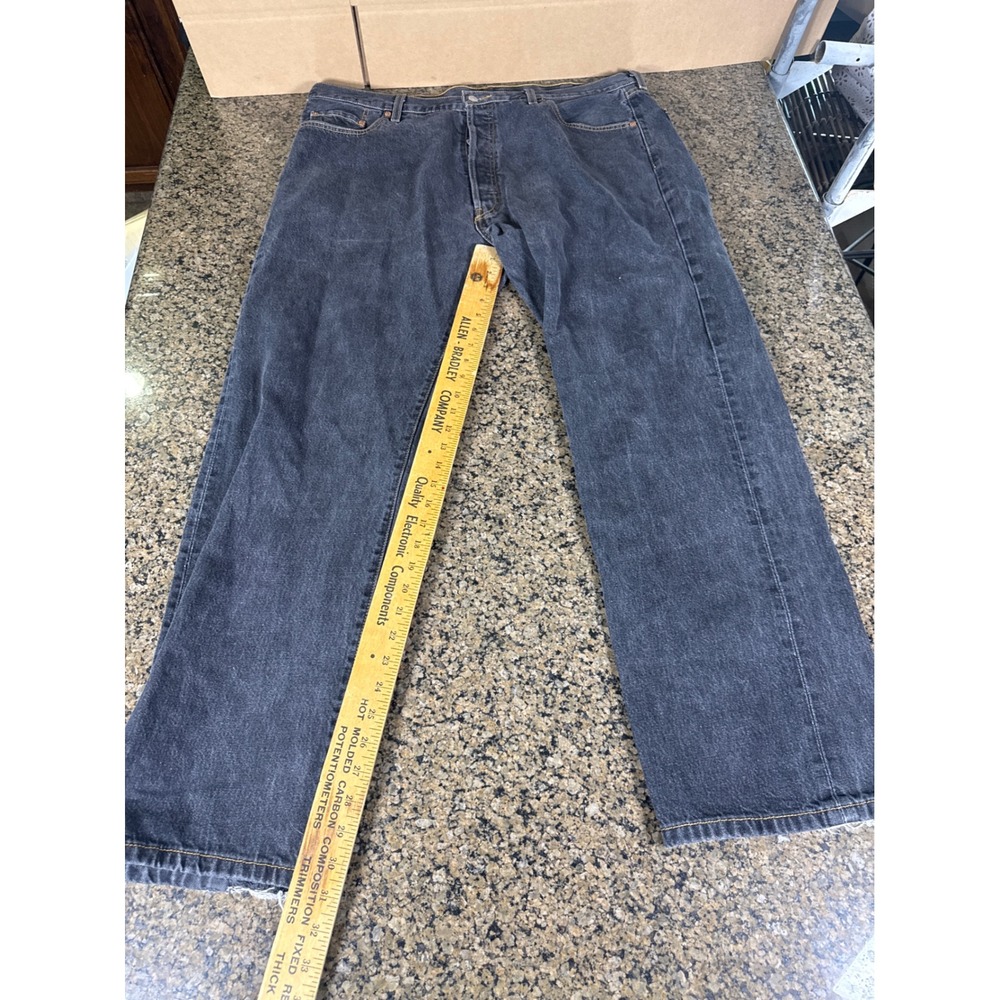 Levis 501 Mens Black Faded Denim Jeans Straight Leg Button Fly W44 L32 0838